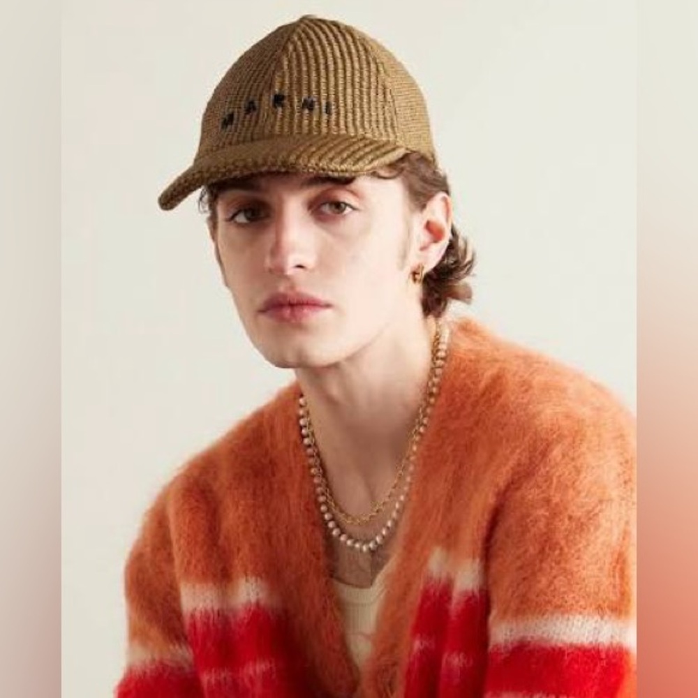MARNI raffia hat cap caramel logo NWT size M